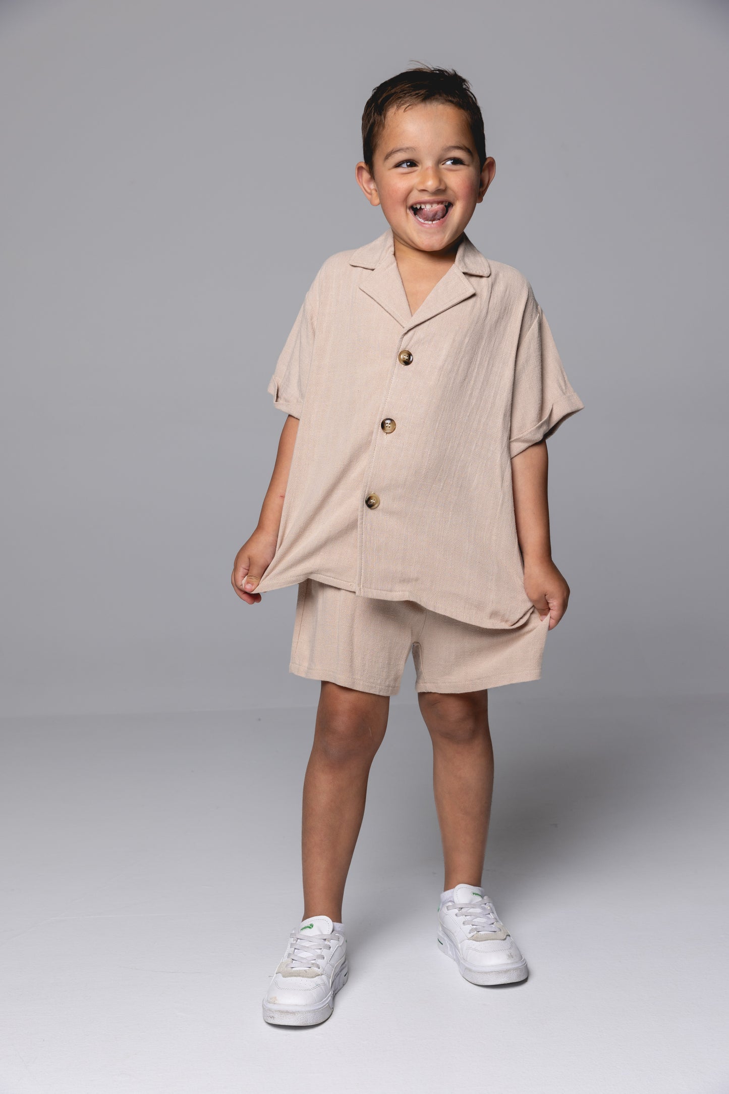 Linen Shirt & Short Set - Bone
