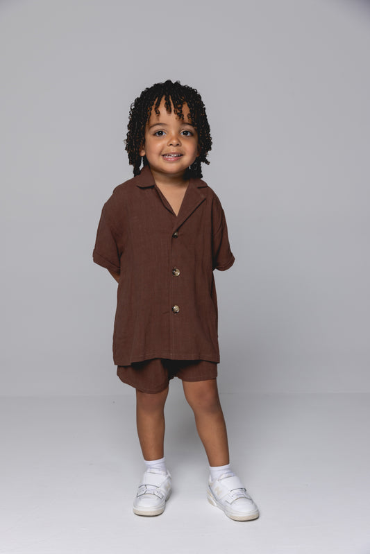 Linen Shirt & Short Set - Cocoa