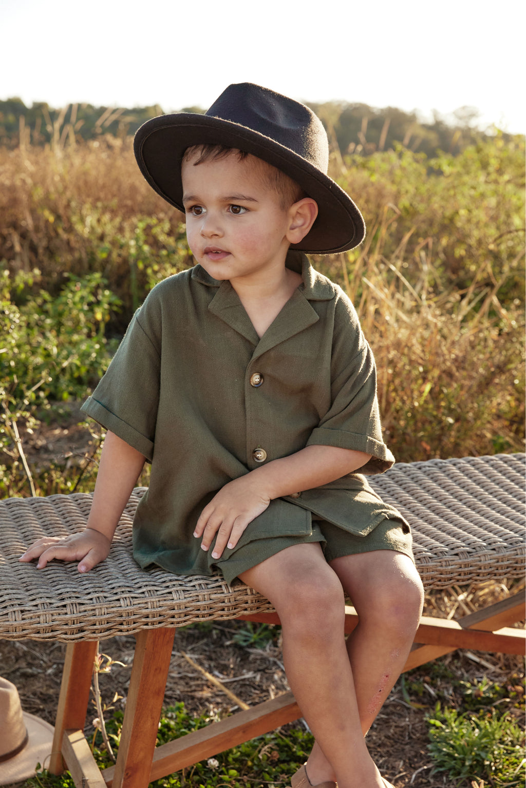 Linen Shirt & Short Set - Olive