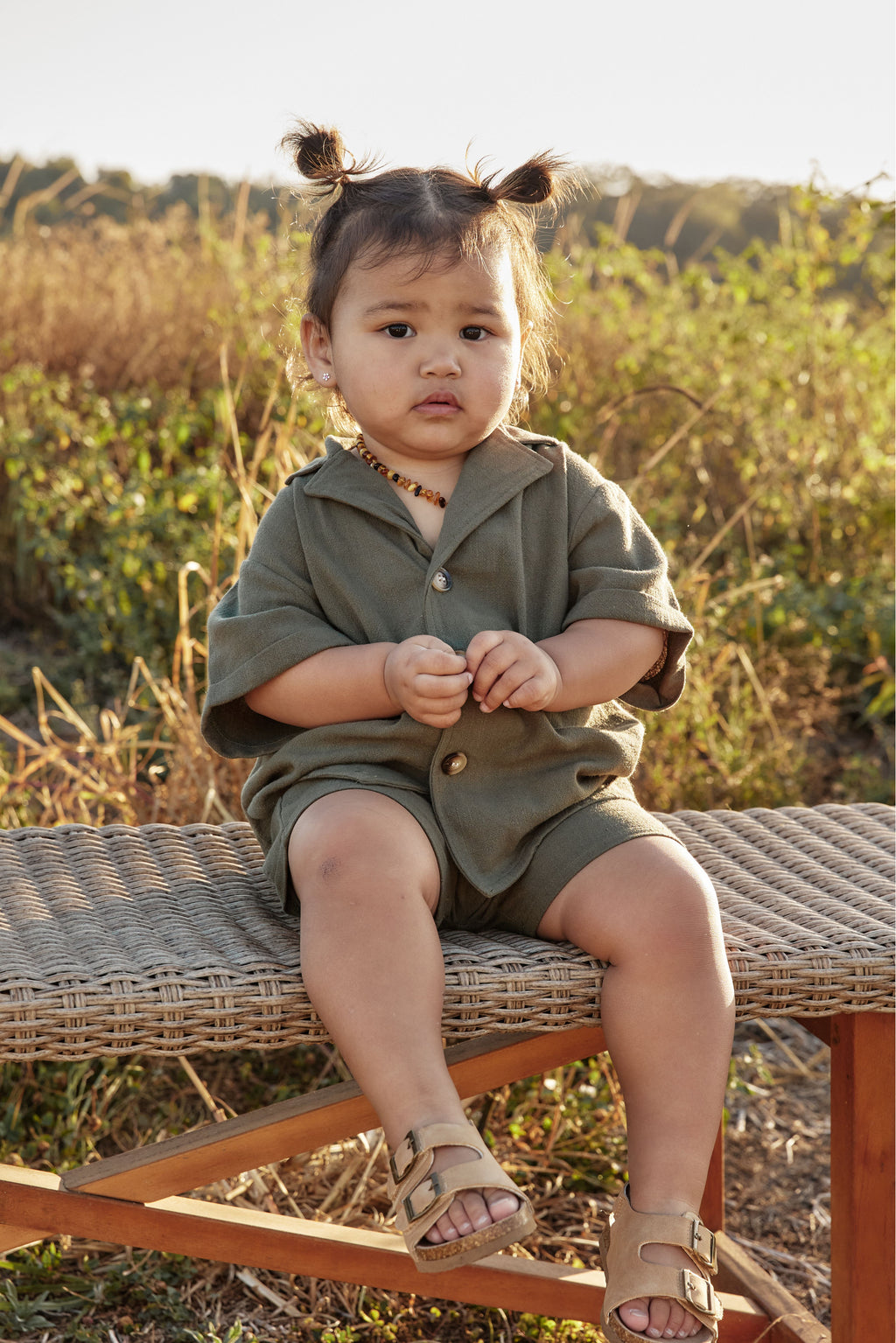 Linen Shirt & Short Set - Olive