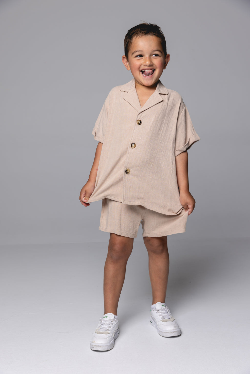 Linen Shirt & Short Set - Bone