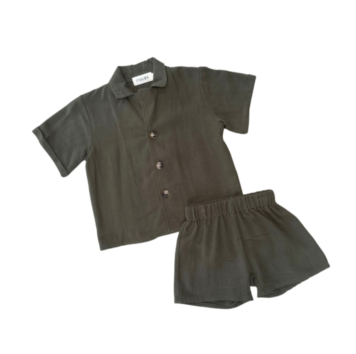 Linen Shirt & Short Set - Olive